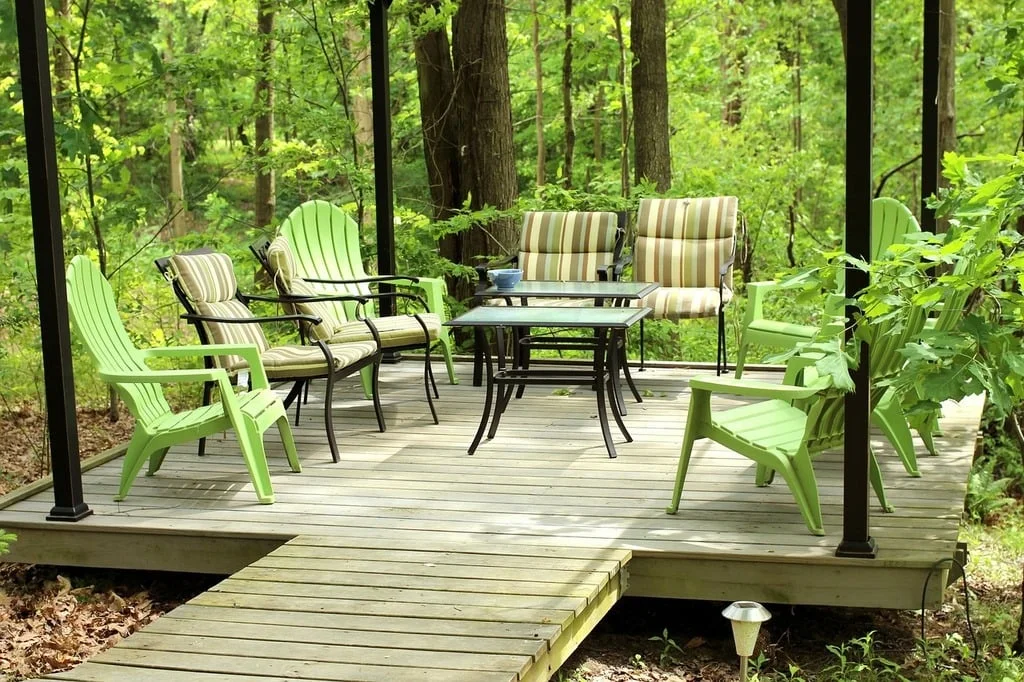 decking in a wooded area of a garden